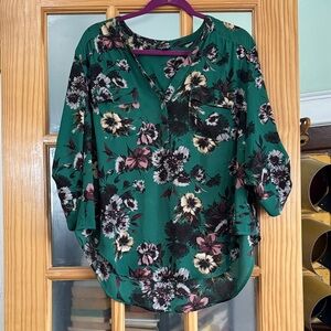 Torrid Green Floral Blouse